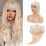 S-noilite Hair Topper for Women Human Hair with Fringe 100% Real Hair Topper for Thinning Hair - Hair Piece Clip in Human Hair Toppers for Women uk 33g（#18/613 Ash Blonde and Bleach Blonde, 10 Inch）