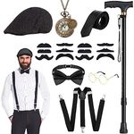 1920s Men Costume Accessories, Foldable Metal Crutches Pocket Watch Fedora Hat Suspenders Halloween Party