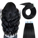 Tape in Human Hair Extensions 20 inches 20pcs 50g Straight Human Hair Extensions Jet Black Color