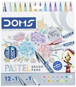 Doms Super Soft Tip Pastel Shades Brush Pen Set | 12 Pastel Shades + 1 Silver Shade + 1 Blender | Ideal for Doodling, Illustrations, Calligraphy, Artists, Studenst & Professioanls | Pack Of 1