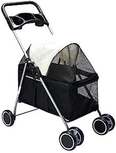 EZONEDEAL 4 Wheels Pet Stroller Dog Cat Carrier Travel Pushchair Foldable Pram with Mesh Windows Puppy Jogger Folding Stroller for Small & Medium Pets