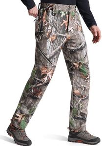 FREE SOLDIER Men's Fleece Lined Outdoor Cargo Hiking Pants Water Repellent Softshell Snow Ski Pants with Zipper Pockets (Hunting Camo 32W x 32L)