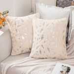 MIULEE Faux Fur Cushion Covers Silver Feather Throw Pillow Covers Fluffy Soft Lovely Decorative Square Pillowcase Plush Case for Livingroom Sofa Bedroom 18 x 18 Inches 45 x 45 cm Champagne Pack of 2