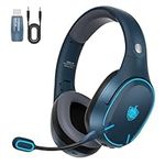 YOTMS Wireless Gaming Headset for PS4, PS5, PC, Switch, 2.4GHz USB Gaming Headphones with Microphone, Q6 Bluetooth 5.3 Over Ear Headphones for Laptop/Tablet, Low Latency, 30H Battery (Blue)