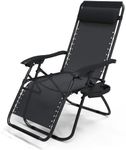 VOUNOT Zero Gravity Chair, Folding Sun Loungers, Recliner Garden Chairs, Outdoor Deck Chairs with Cup and Phone Holder, Black