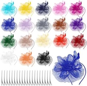 PEDOBALI 18 Pcs Fascinators Hat with Wedding Feather Headband and Cocktail Hair Clip Flower Mesh Fascinators Tea Party Hat for Women Costume Parties Wedding Parties Halloween Christmas