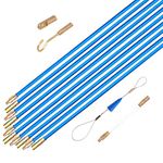 11' Fiberglass Electrical Connectable Fish Tape Pull Kit, Cable Rod Set with Hook and Hole Kit in Transparent Tube (Blue, 10Rods x 33cm)