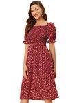 TOPLOT Dresses for Women Knee Length with Floral Print(Dress-5107-Maroon-XL)