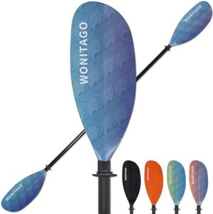 WONITAGO Kayak Paddle with Fiberglass Shaft and Reinforced Nylon Blade, Adjustable Kayaking Oars, 3 Piece, 230-250 cm/90-98 inches, Wave Blue