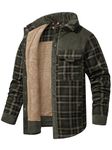 Mr.Stream Men's Cotton Plaid Fleece Lined Work Snap Casual Sherpa Flannel Shirt Jackets 3251 Dark Green L