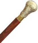 ITOS365 Handmade Wooden Folding Walking Stick 36 Inches - Handcrafted Walking Cane with Brass Round Handle - Gifts Ideas