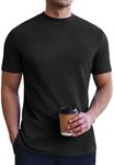 Ekouaer Mens Mock Turtleneck Sweater Short Sleeve Knit T Shirts Slim Fit Basic Tops Ribbed Pullover Lightweight Tee Black S