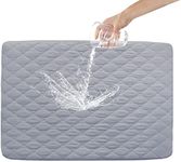 Travel Cot Mattress Protector Waterproof, Quilted Pack N Play Crib Mattress Cover(97x67cm), Fits All Baby Portable Mini Cribs, Ultra Soft, Grey