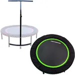 LEAPS & REBOUNDS 48" Adjustable Stability Bar Attachment with 48" Mini Fitness Trampoline and Home Gym Rebounder for Cardio Exercises, Green