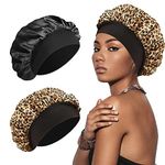 SWEET VIEW Silk Bonnet, Silk Hair Wrap for Sleeping, Soft and Comfortable Silk Sleep Cap, Black, Leopard Print