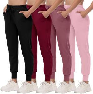 CAMPSNAIL 4 Pack Joggers for Women - Sweatpants with Pockets Lightweight Comfy Yoga Pants for Workout Travel Lounge