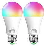 Smart Light Bulbs with Alexa 140W Equivalent, Bluetooth Color Changing LED Bulb, Warm White 2700K 1400LM, 16M RGB Colors, Music Sync, DIY Scene, NO WiFi NO Hub Required, A19 E26 Base, 2Pack, Teubok