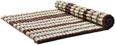 Leewadee - Foldable Floor Mattress - Japanese Roll Up Futon -Trifold Tatami Mat- Guest Floor Bed - Camping Mattress - Thai Massage Mat, Kapok Filled, 190 x 145 cm, Brown