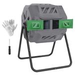 Outsunny 160L Tumbling Compost Bin Outdoor Dual Chamber 360° Rotating Composter, Garden Compost Bin w/Sliding Doors & Solid Steel Frame, Grey