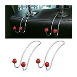 TSUGAMI Strawberry Car Decor Hooks, 2 Pack Bling Diamond Seat Back Organizers, Auto Headrest Storage Hangers Hooks for Purse Handbag Clothes Grocery, Universal Car Accessories for Women (Red)