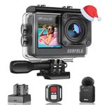 Surfola Action Camera SF530 4K 60fps, WIFI 24MP 131ft Waterproof Camera, Underwater Camera for Snorkeling, Dual Screen Vlogging Camera with EIS, Wireless Mic, Remote Control, 2 Chargeable Batteries