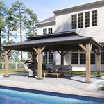 Aoxun 20' x 12' Outdoor Wood Gazebo, Hardtop Gazebo Permanent Wooden Pavilion with Galvanized Steel Double Roof, and 19.7 FT Power Outlet,for Backyard, Garden, Deck, Cedar Wood, Grey