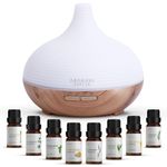 ASAKUKI 300ml Essential Oil Diffuser with 8 * 10ml Pure Essential Oil Gift Set, Ultrasonic Humidifier Aromatherapy Diffuser, 7 LED Color Lights, Cool Mist Diffuser for Bedroom, Yoga,-Yellow