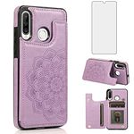 Asuwish Compatible with Huawei P30 Lite Case and Tempered Glass Screen Protector Cell Accessories Card Holder Slot Stand Kickstand Flip Wallet Phone Covers for Hawaii P30Lite P 30 30Lite 30P Purple