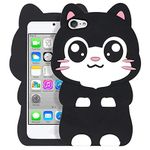 Yonocosta iPod Touch 6 Case, iPod Touch 5 Case, Funny Cute 3D Cartoon Big Eye Black Cat Kitty Kavaii Case, iPod Touch 6th 5th Generation Soft Silicone Rubber Bumper Cases for Kids Child Girls Women