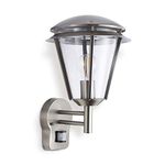 INOVA Outdoor Lights with Sensor - Security Lights Outdoor Motion Sensor - Brushed Stainless Steel PIR Motion Sensor Lights - Motion Detector Outside Lights - IP44 Weatherproof Wall Lights