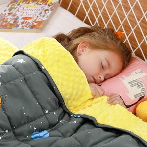 Uttermara Weighted Blanket 7 lbs, Ultra Cozy Minky Weighted Blankets with Cartoon Patterns, Heavy Blanket Great for Calming and Sleeping, 41x60 inches, Grey Space