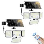 Solar Lights Outdoor, 5000mAh 3000LM 292 LED IP65 Motion Sensor Outdoor Lights with Remote Control, 270° Wide Angle Flood Wall Lights with 3 Modes for Patio, Garage, Porch-2 Pack