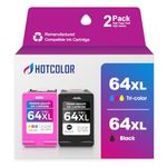 HOTCOLOR 64XL Combo Pack Ink Replacement for Ink 64 for 64 Ink cartridges Works with Envy Photo 6232 6252 6255 7100 7120 7155 7158 7164 7800 7830Printer (1Black/1Tri-Color, 2PK)