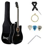 Juârez Acoustic Guitar, 38 Inch Cutaway, 038C with Bag, Strings, Pick and Strap, Black (41INCH KIT, Black)