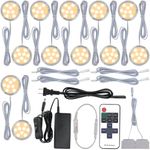 Meigour Bookshelf Accent Lighting, Under Cabinet LED Puck Lights, 110V Direct Electric Wired & Wall Plugged in, Wireless Remote Dimmable, 12-Way Octopus Junction Box, 12 Lights, Warm White