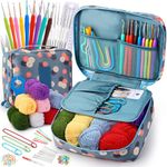 LOKUNN Crochet Kit for Beginners, 102 PCS Crocheting Kit Beginner, Crochet Starter Kit, Crochet Hook Set with Crochet Yarn and Crochet Accessories, Beginner Crochet Yarn Kit for Adults(Blue)