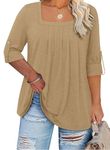 KARALIN Womens Plus Size Tops Tunic 3/4 Sleeve Square Neck Shirts Casual Soft Blouse 2XL Khaki