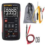 amiciSense True-RMS Digital Multimeter Button 9999 Counts With Analog Bar Graph AC/DC with 2 x AA Batteries, Battery Powered