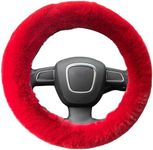 Fluffy Steering Wheel Cover for Women, YUNXNYC Winter Fashion Wool Fur Soft Furry Steering Wheel Covers Fuzzy Warm Plush Non-Slip Car Decoration Universal Fit Most Car (Red)