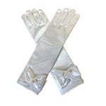 DreamHigh Kids Stretch Satin Long Finger Dress Gloves for Girl Children Party, White, One Size