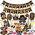 Wobbox 45th Birthday Photo Booth Party Props Brown & Golden Glitter with 45th Birthday Bunting Banner, Birthday Party Decoration, Birthday Party Item