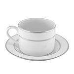 Silver Double Line 8 oz. Teacup and Saucer [Set of 6]