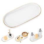 Luxspire Bathroom Vanity Tray, Marble Ceramic Dresser Jewelry Dish with Golden Rim, Decorative Tray Countertop Sink Storage Holder Organizer for Soap Candles Perfume Cosmetic Home Decor, Matte White