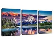 Landscape Canvas Wall Art Mountain Forest Lake Sunset Canvas Pictures Print for Bedroom Living Room Bathroom Wall Art Decor Forest Artwork Framed Ready to Hang 30CM X 40CM