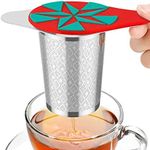 LULLATTI Extra Fine Mesh Tea Infuser Basket with Red Silicone Lid, 18/8 Stainless Steel Large Capacity Tea Strainer for Brewing Tea, Coffee, Iced Tea - Fits Mugs/Cups/Mason Jars/Pitcher