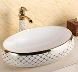 B Backline Ceramic Designer Rectangular Table Top/Vessel Sink for Bathroom & Living Room 60 X 40 X 15 cm (Gold White)