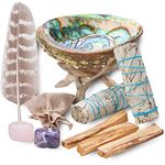 Home Cleansing & Smudging Kit with White Sage, Palo Santo, Abalone & Stand, Smudge Feather & Guide - Smudge Kit with Sage Smudge Sticks