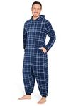 CityComfort Onesies for Men and Teens, Loungewear Fleece Pyjamas Men All in One Jumpsuit Nightwear (Navy Check, 2XL)