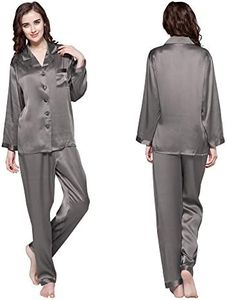 LilySilk Silk Pajamas for Women Full Length Long 22 Momme 100% Mulberry Silk Dark Gray Size 18/XXL
