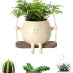 Nitoope Swing Face Planter Pot, Smile Face Hanging Plant Pot, Small Hanging Resin Flower Head Planters, Hanging Flower Pots Indoor Outdoor,Unique Plant Pots for Succulent Planter